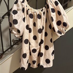 Anthropologie Black and Cream Puff Sleeve Dress